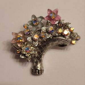 Flower Basket Silver with Rhinestone Flowers